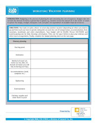 Budgeting Vacation Planning Worksheet For 7th 12th Grade