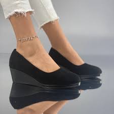 Pantofi Dama cu Platforma Negri din Piele Ecologica Intoarsa Mamia