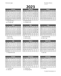 2023 yearly business calendar with week