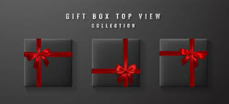 black gift box with red bow and ribbon