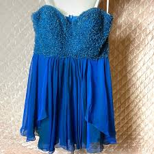 Angela Alison Peacock Blue Short Chiffon Gown