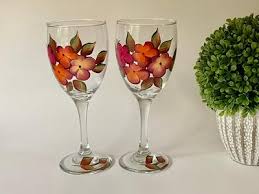 Painted Wine Glasses With Fall Flowers