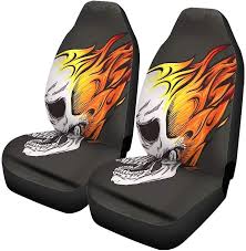 Set Of 2 Car Seat Covers Skull Fire