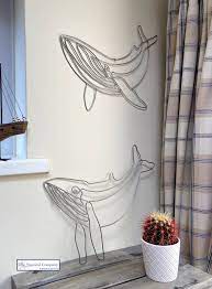 Wire Shaped Blue Whale Wall Art Pair