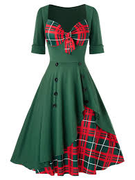 Plus Size Christmas Printed Knotted Vintage Pin Up Dress