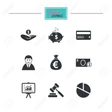 Money Cash And Finance Icons Piggy Bank Credit Card And Auction