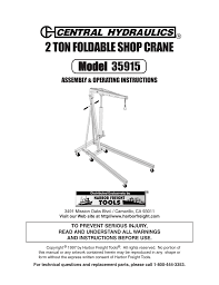 Harbor freight tools engine hoist cherry picker product review and assembly in this video we will show. Central Hydraulics 2 Ton Foldable Shop Crane 35915 User S Manual Manualzz