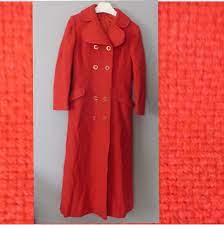 70s Pea Coat M Size Fire Red Woolen