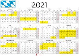 Laden sie unseren kalender 2021 mit den feiertagen für bayern in den formaten pdf oder png. 2021 Kalender Bayern Ferien Feiertage