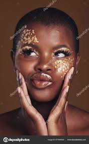 art fun black woman gold makeup brown
