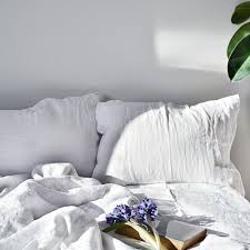 simple white linen bed set the