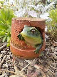 Frog In Flower Pot Garden Ornament For