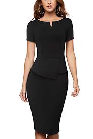 Homeyee Womens Elegant Short Sleeve Bodycon Stretch Peplum Business Pencil Dress B525