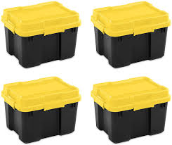 Storage containers bulk containers and accessories bulk containers sort & filter print search feedback bulk containers. Amazon Com Sterilite 18319y04 20 Gallon Heavy Duty Plastic Storage Container Box With Lid And Latches Yellow Black 4 Pack Home Improvement