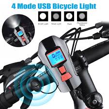 Waterproof Bicycle Light Usb Charging Bike Front Light Flashlight Handlebar Cycling Head Light W Horn Speed Meter Lcd Screen Wish