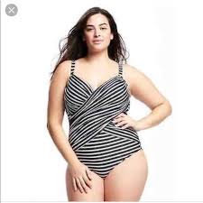 Old Navy Ebony Striped Smooth Slim Swimsuit Nwt