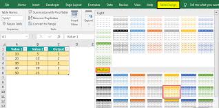 excel table styles formats how to