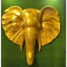 Golden Fiber Elephant Head Wall Hanging