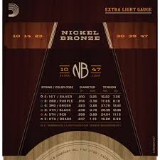 D Addario Nb1047 Nickel Bronze Acoustic Guitar Strings 10 47 Extra Light