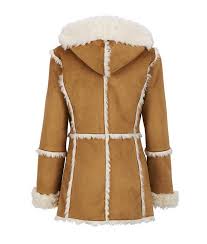 Womens Light Brown Suede Fur Overcoat