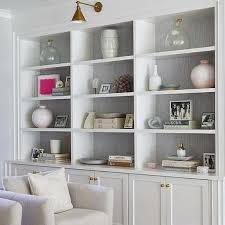 White Living Room Built In Shelves With