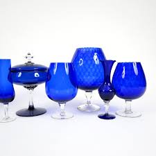 Set Of 9 Vintage Cobalt Blue Glass Pieces