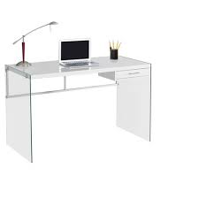 Glass office desk with wooden, mat white lacquered pull out shelf. Tempered Glass Computer Desk Glossy White Everyroom Target