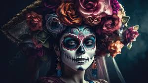 day of the dead woman with sugar skull