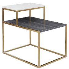 Rectangular 2 Tone Marble Brass Side Table