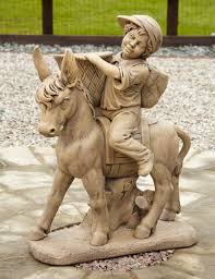 Boy Donkey Stone Garden Statue