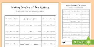 These printable worksheets teaches the children to distinguish between tens and ones. Making Bundles Of Tens Activity Ones Activities Kindergarten