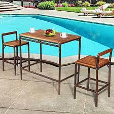 tangkula 3 pcs patio bar table set