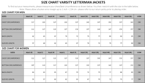 Varsity Jacket Size Chart Design Varsity Jackets Online