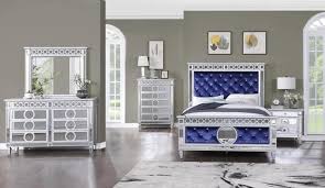 mirrored bedroom set blue velvet