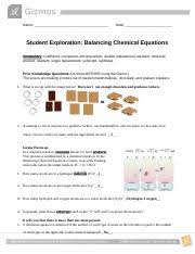 Student exploration for gizmo answer key chemical equations these pictures of this page are about:student exploration balancing. Balancing Chemical Equations Docx Name Date Student Exploration Balancing Chemical Equations Vocabulary Coefficient Combustion Compound Decomposition Course Hero