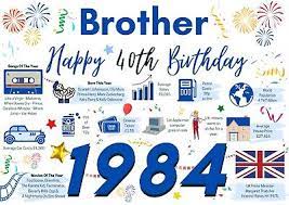 brother happy 40th birthday card 1984
