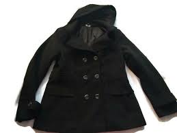 Black Pea Coat With Hood Size Large 12