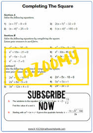 Quadratic Equations Worksheets