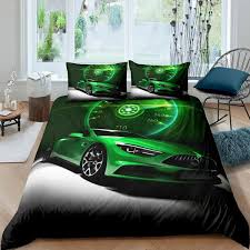 Green Race Car Comforter Cover Full