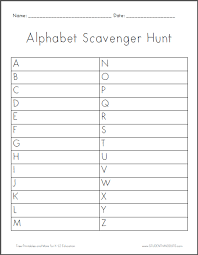 alphabet scavenger hunt worksheet