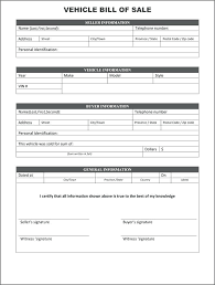 Blank Bill Sale Auto Of Template Printable Generic Form