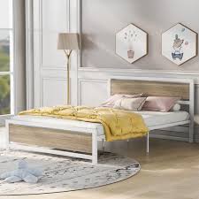 Metal Bed Frame With Wood Headboard