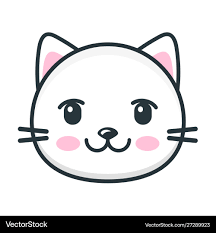 cute cartoon cat face icon on white