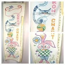Details About Hand Stitched Growth Chart Vintage Completed Cross Stitch Tape Measure Cat Bunny