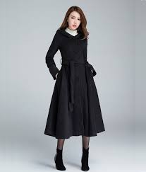 Black Swing Hooded Wool Coat