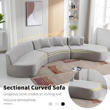 136 6 In Stylish Curved Sofa Sectional Sofa Chenille Fabric Sofa Couch With 3 Throw Pillows For Living Room Grey