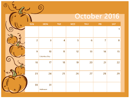 October 2016 Calendar Clipart