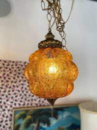 Vintage Swag Lamp Amber Led Glass