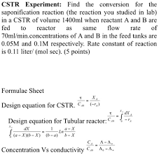 Solved Cstr Experiment Find The