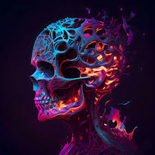 human skull with colorful glow on black